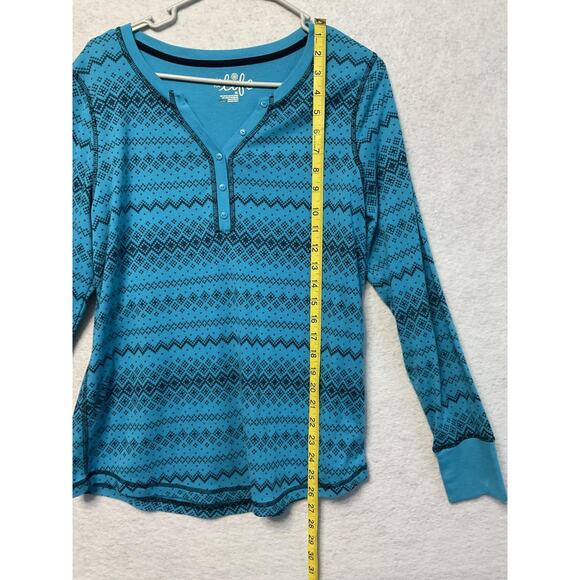 Made For Life Shirt Womens XL Teal Blue Henley Long Sleeve Geometric Pattern - Picture 4 of 6